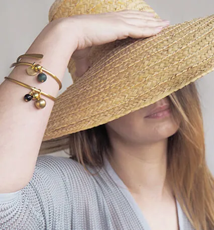 Brass Bangle with Beads | Onyx | by brass bold