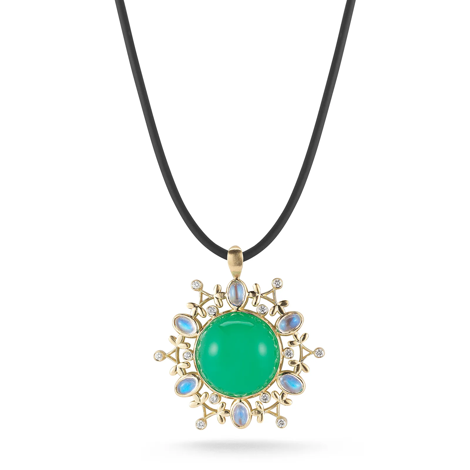 Chrysoprase, Moonstone and Diamond Mandala Pendant