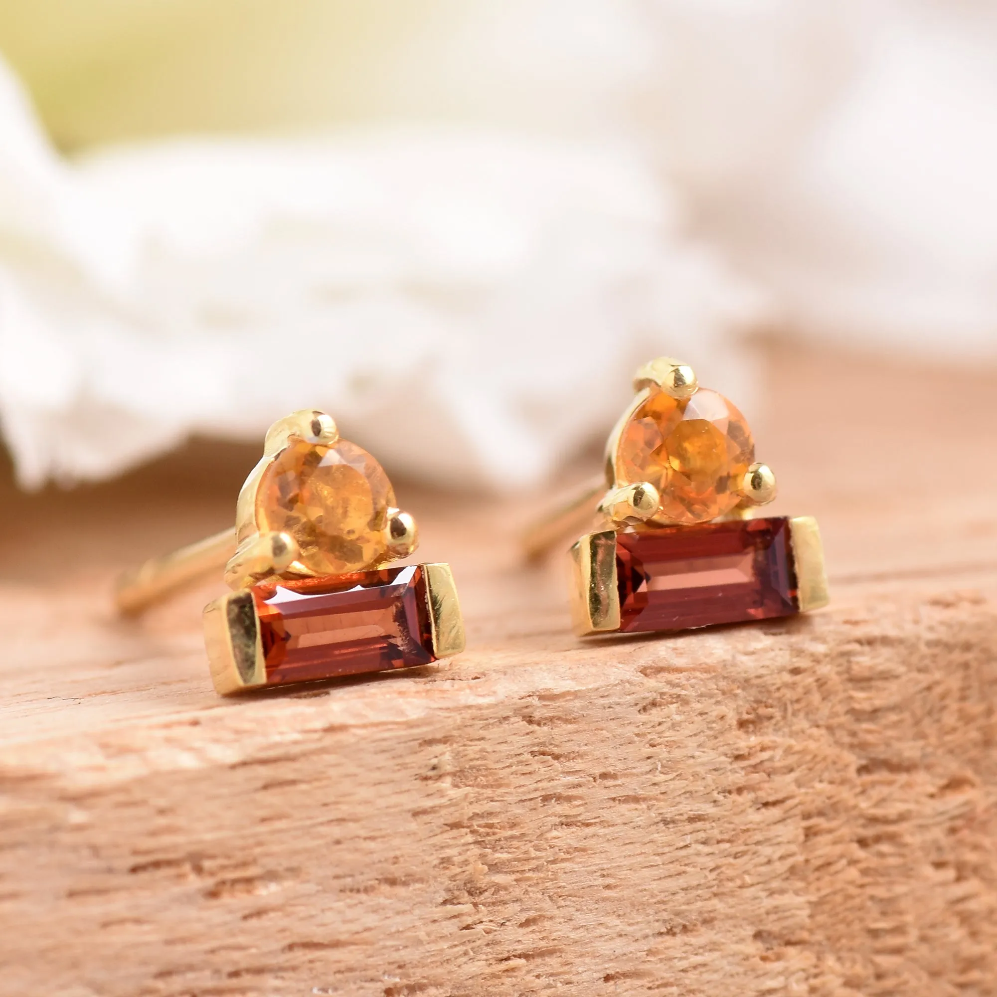 Citrine & Garnet Tiny Studs Earrings