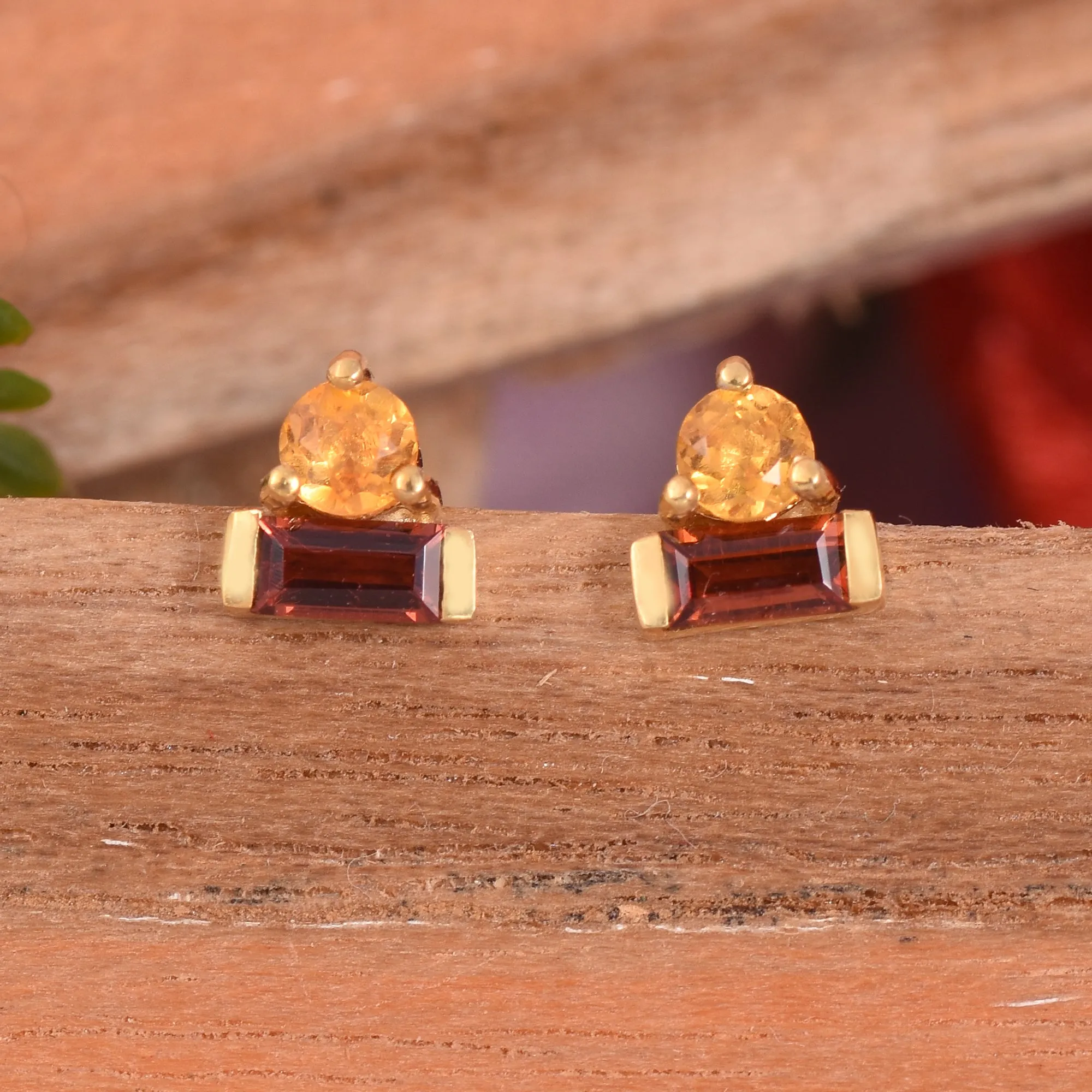 Citrine & Garnet Tiny Studs Earrings