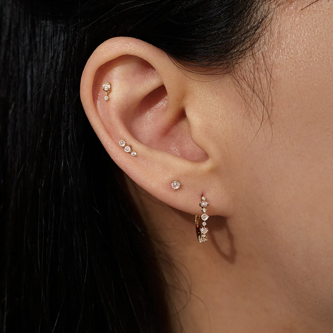 CLARA | Rose Cut Triple White Sapphire Stud Earring