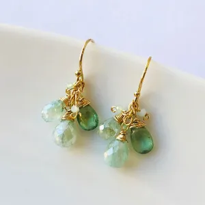 Cluster Earrings 2691 with Aquamarine and Green Kyanite by Michelle Pressler Jewelry