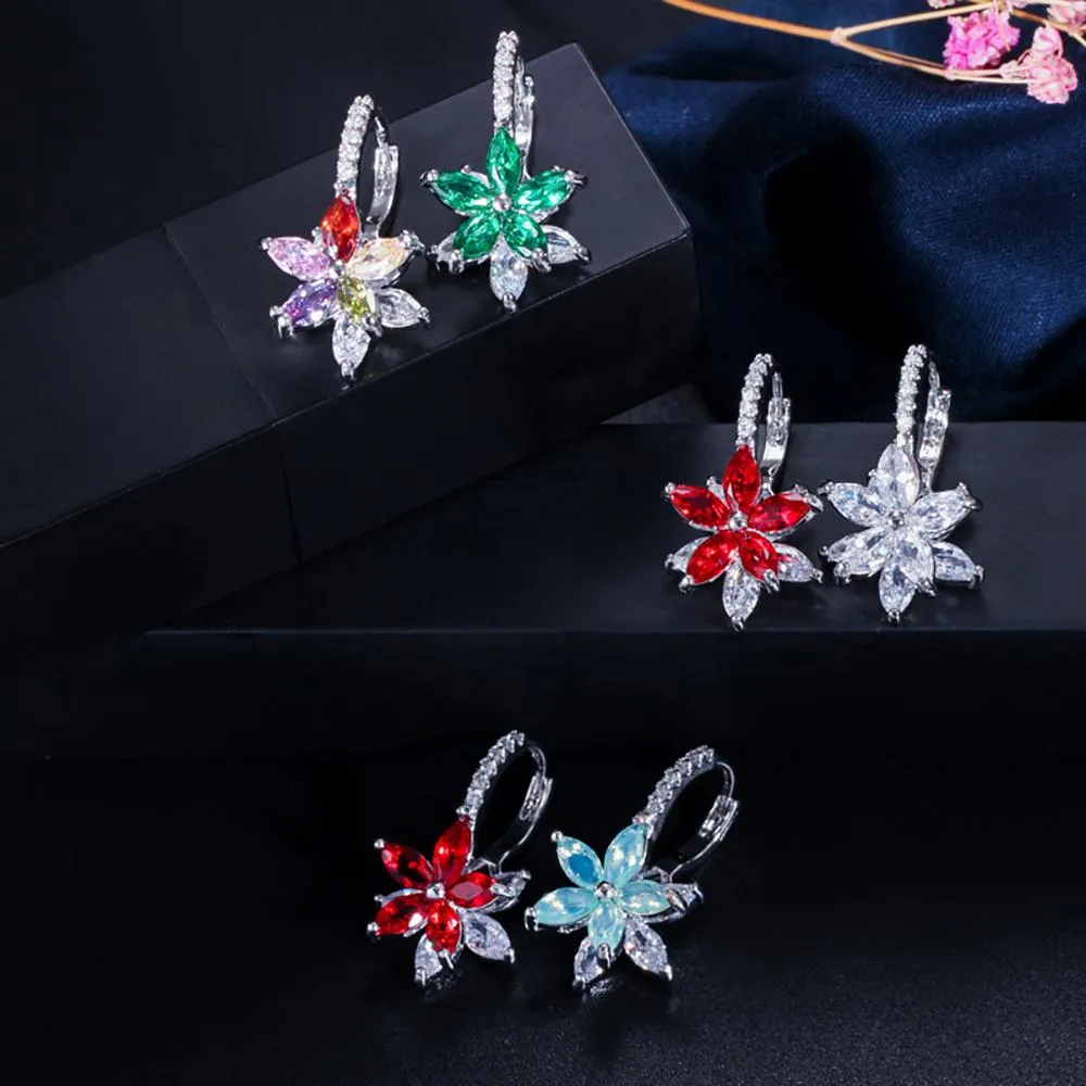 Colorful Zircon Stone Flower Stud Earrings