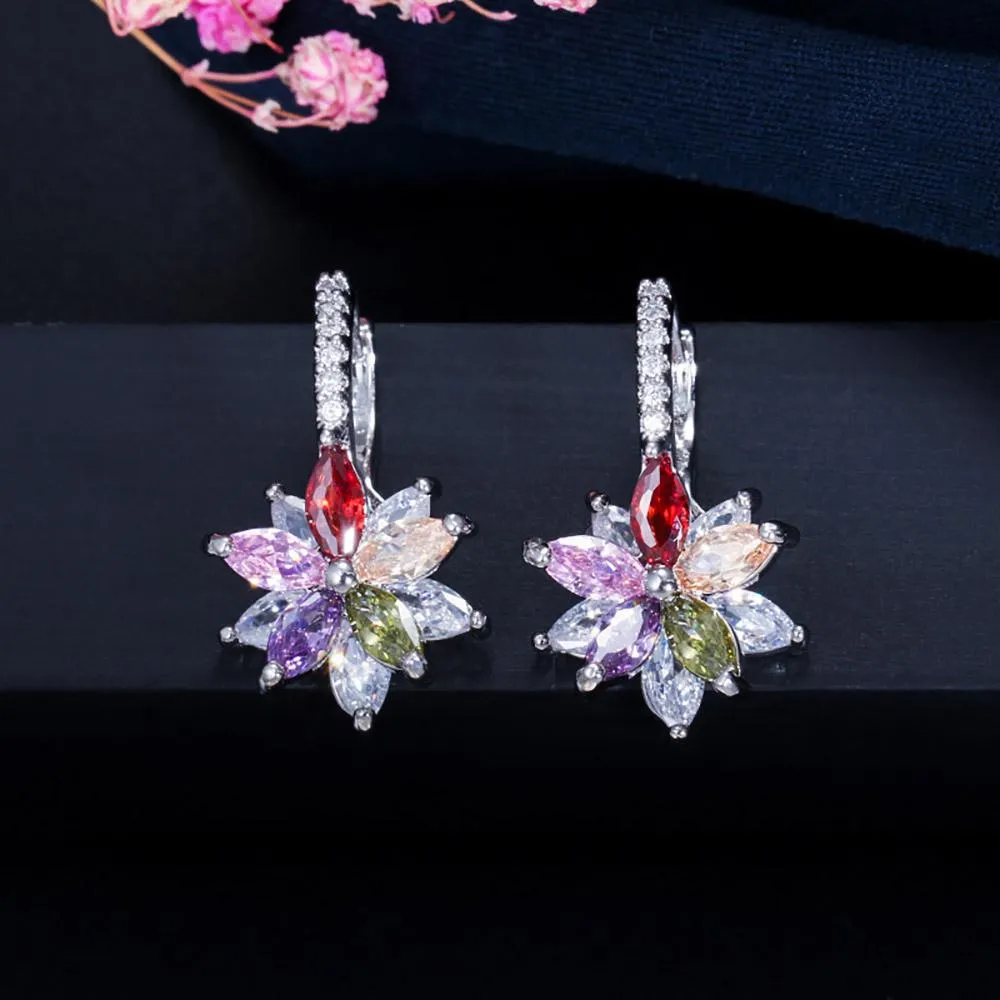 Colorful Zircon Stone Flower Stud Earrings