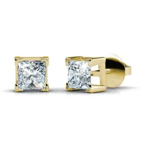 Cool 0.80CT Princess Cut Diamond Stud Earrings in 14KT Yellow Gold