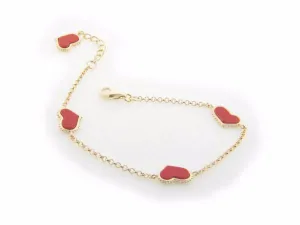 Coral Heart Charms Bracelet in Gold Plating, 7"   1" Extender