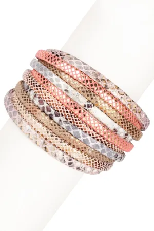 Coral Snakeskin Stack Bracelet