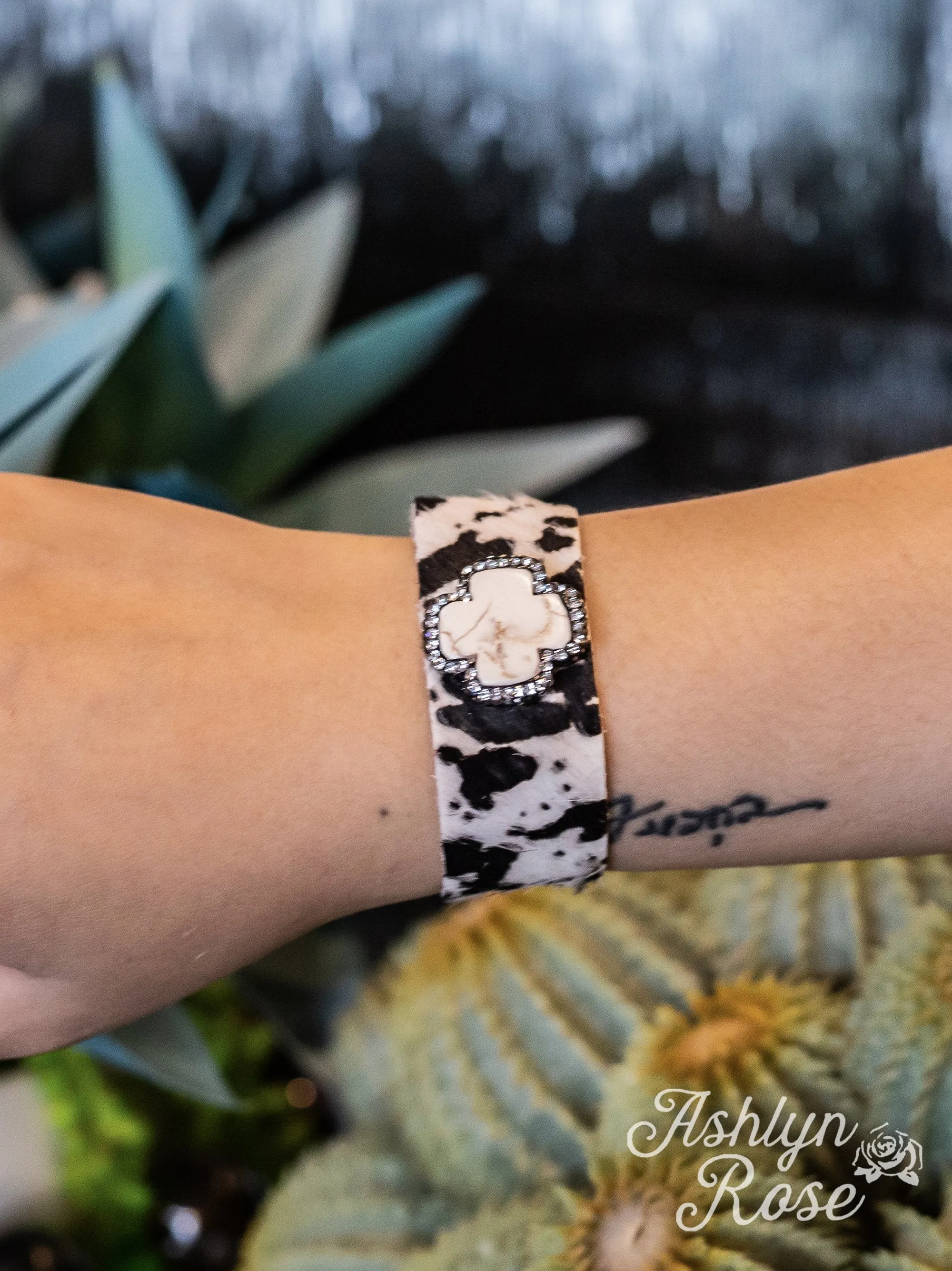 Cowboy Don't Cross Me Black And White Suede Cuff Button Bracelet With A White Cross Stone