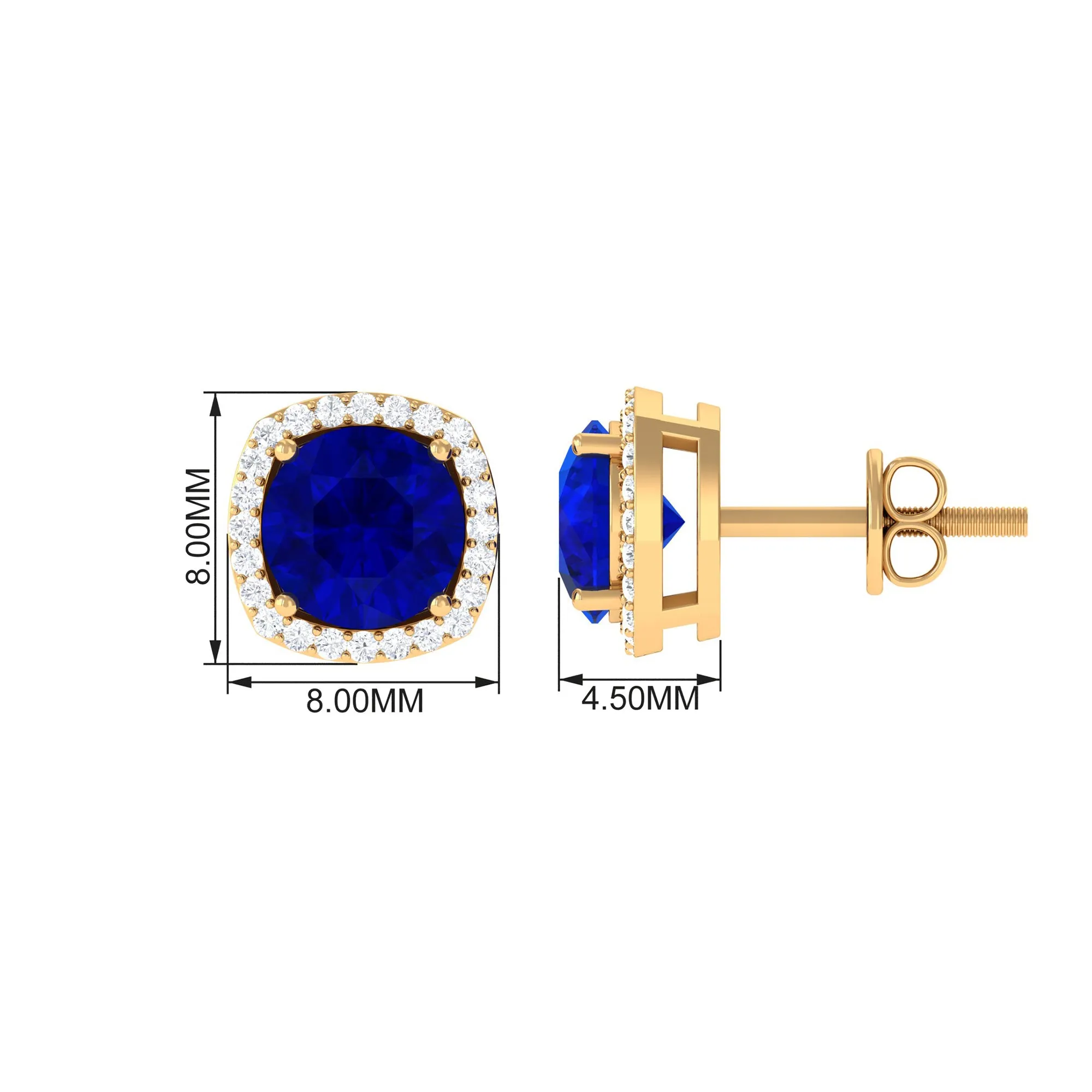 Created Blue Sapphire Stud Earrings with Diamond Halo