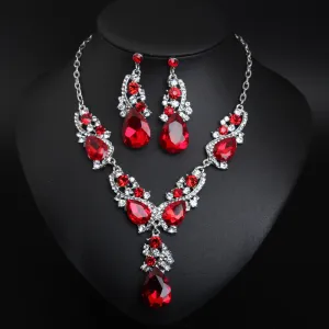 Cross-border crystal gem flash short necklace earrings set European and American exaggerated dress