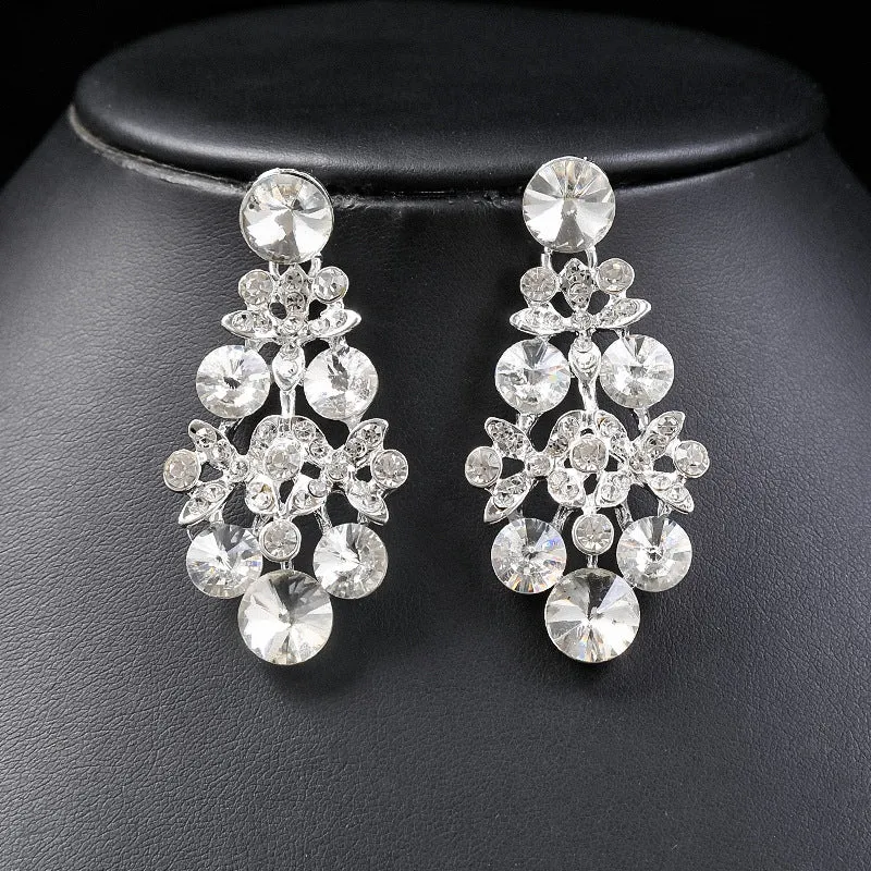 Crystal gems European and American bridal necklace earrings set wedding dress women's fashion accessories