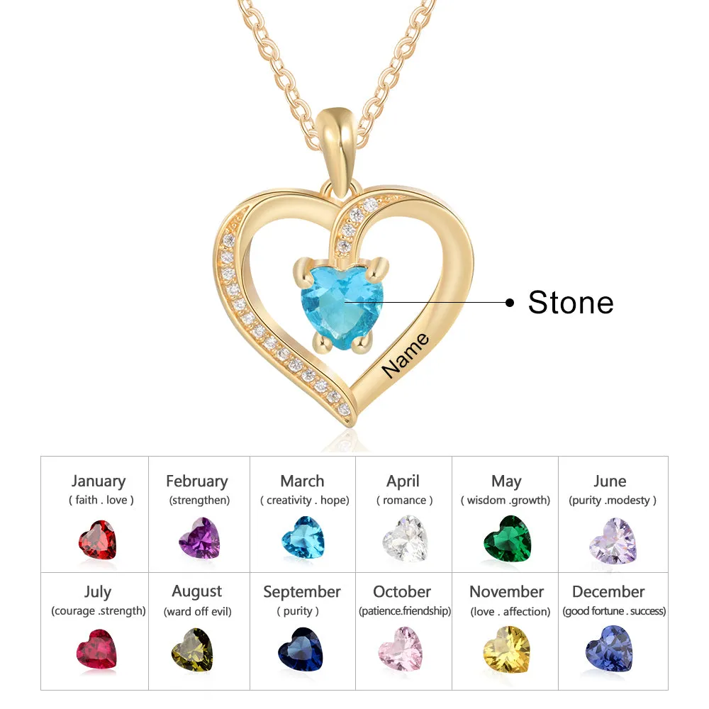 Custom 925 Sterling Silver One Birthstone Heart Necklace