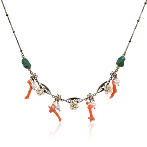 Delicate Flower and Coral Colored Resin Necklace by Eric et Lydie