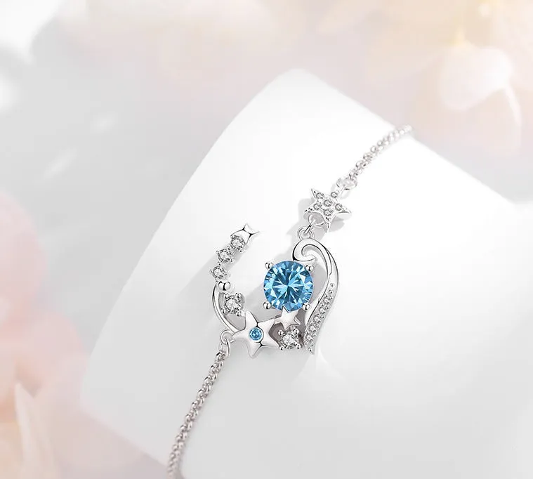 Design Midsummer Night Star Bracelet for women s925 sterling silver star love sea blue zircon bracelet