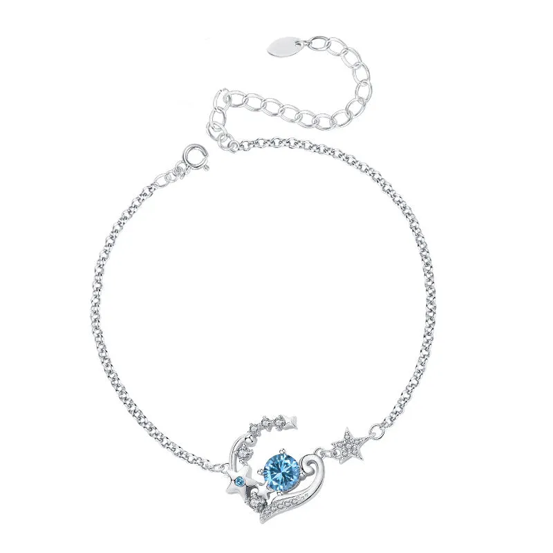 Design Midsummer Night Star Bracelet for women s925 sterling silver star love sea blue zircon bracelet