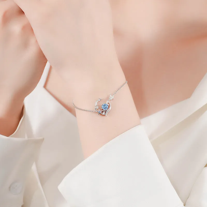 Design Midsummer Night Star Bracelet for women s925 sterling silver star love sea blue zircon bracelet