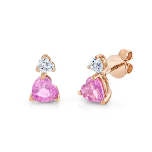 DIAMOND & PINK SAPPHIRE TWO STEP HEART STUDS