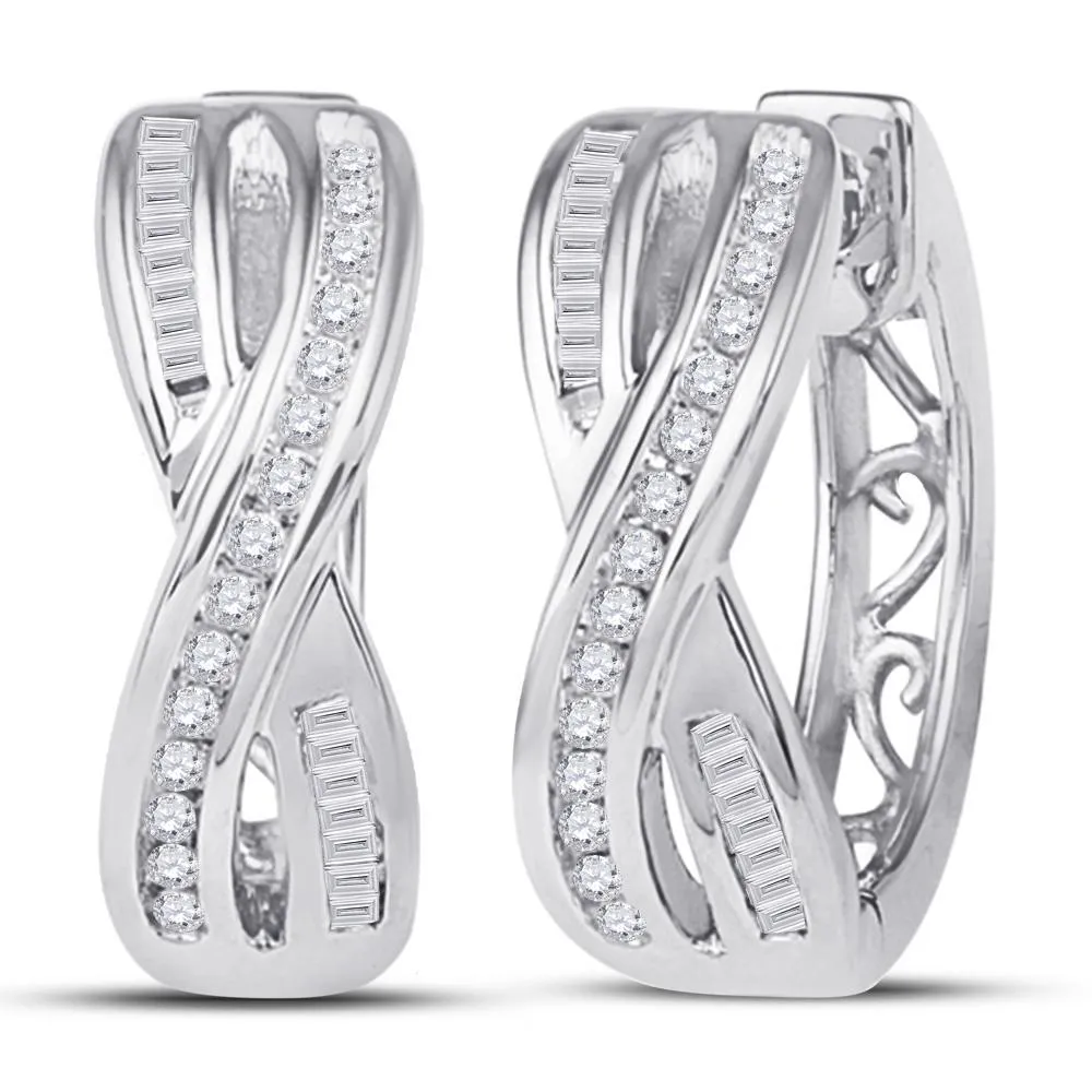 Diamond Hoop Crossover Earrings 10k White Gold 0.25cttw