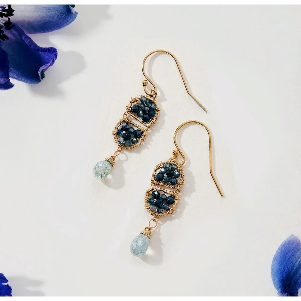 Double Scallop Earrings 4617 with Australian Sapphires and Coated Aquamarine Drops by Michelle Pressler Jewelry