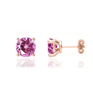 DOVE - Round Pink Sapphire 18k Rose Gold Stud Earrings