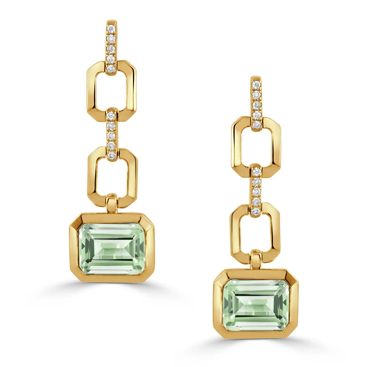 Doves 18K Yellow Gold Diamond Earrings with Green Amethyst