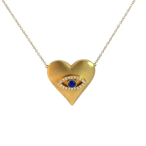 Doves Evil Eye Diamond and Lapis Heart Necklace