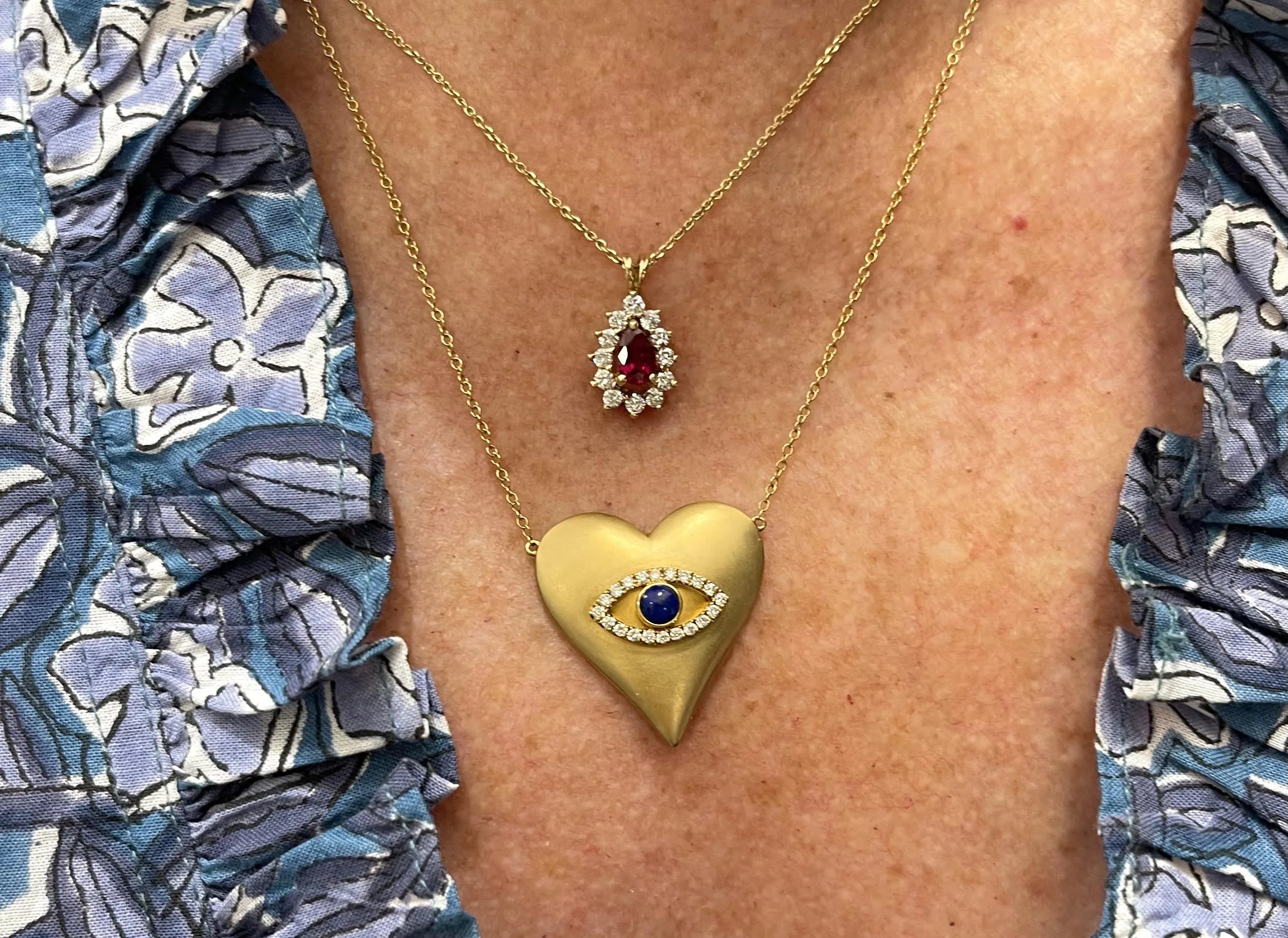 Doves Evil Eye Diamond and Lapis Heart Necklace