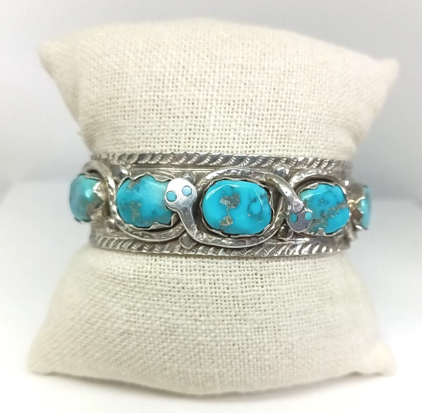 Effie C Zuni 925 Sterling Silver Turquoise Snake Cuff Bracelet