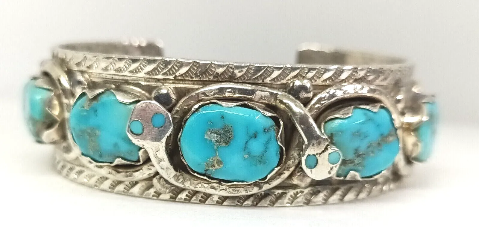 Effie C Zuni 925 Sterling Silver Turquoise Snake Cuff Bracelet