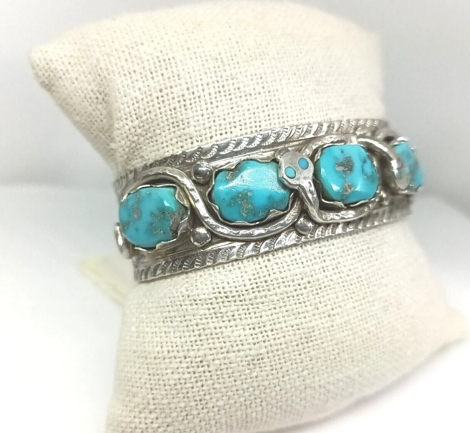 Effie C Zuni 925 Sterling Silver Turquoise Snake Cuff Bracelet