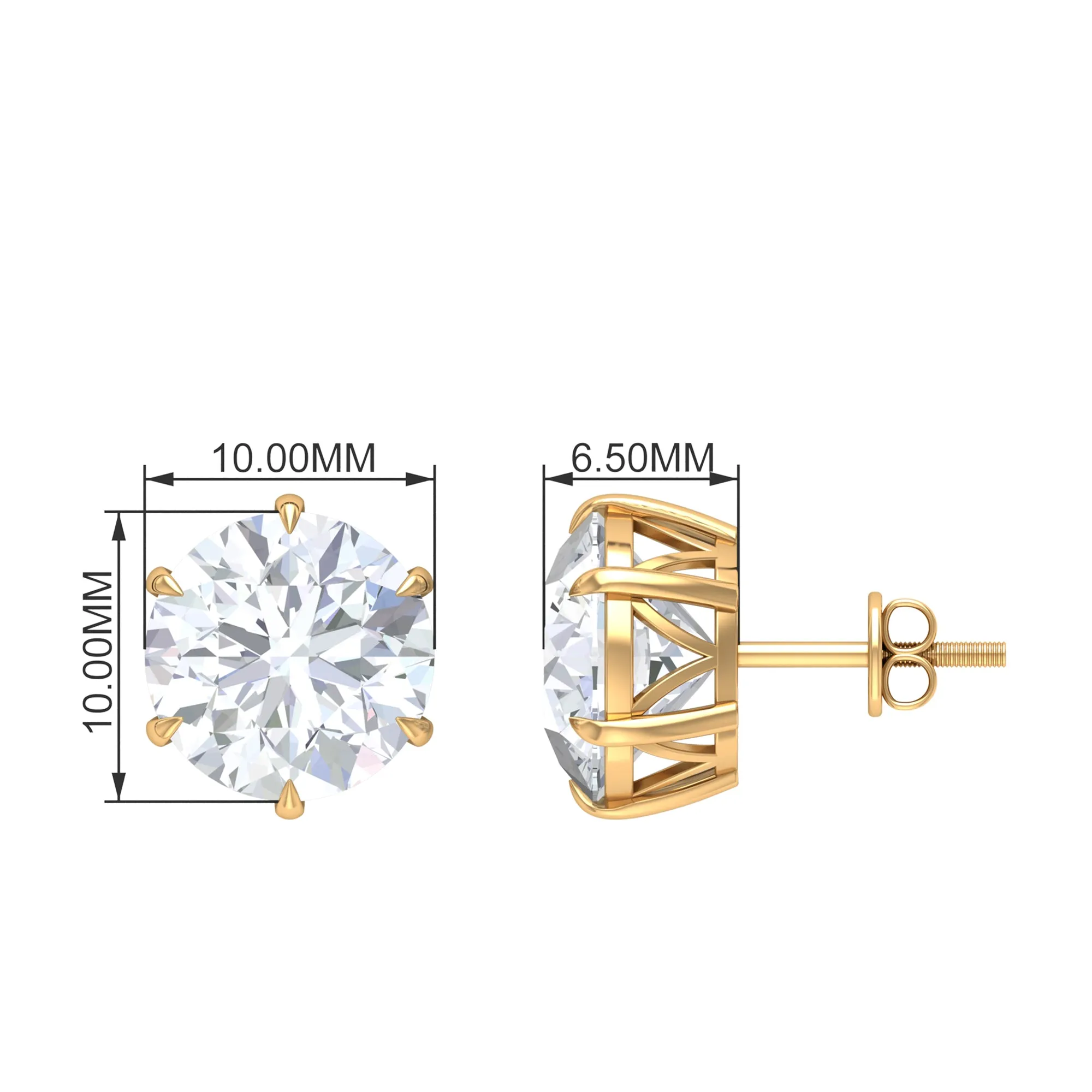 Elegant Cubic Zirconia Solitaire Stud Earrings in Gold