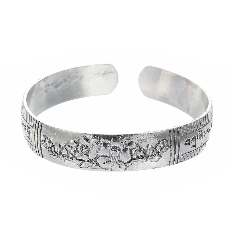 Elephant Carved Female Wide Tibetan Silver Open Bracelet