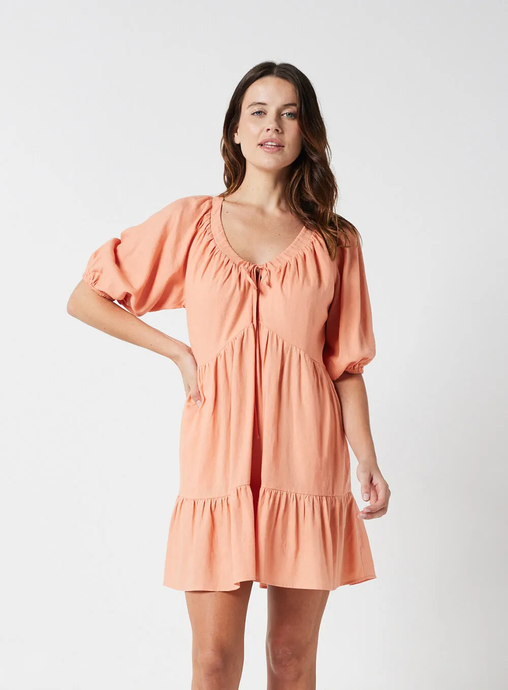 Eloise Smock Dress-CORAL