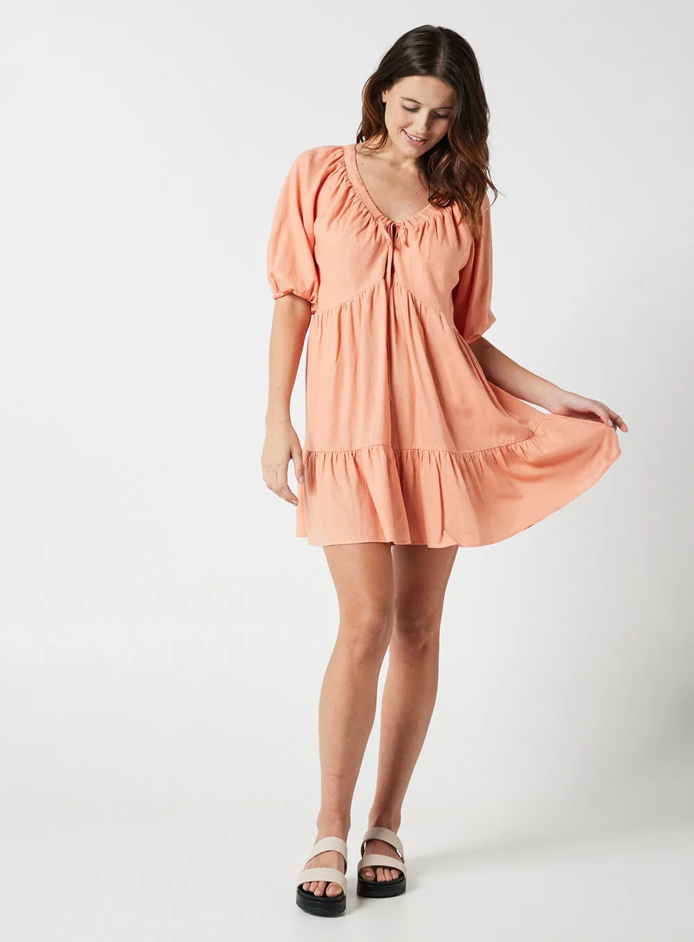 Eloise Smock Dress-CORAL