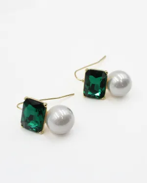 Emerald Stone and Pearl Earrings