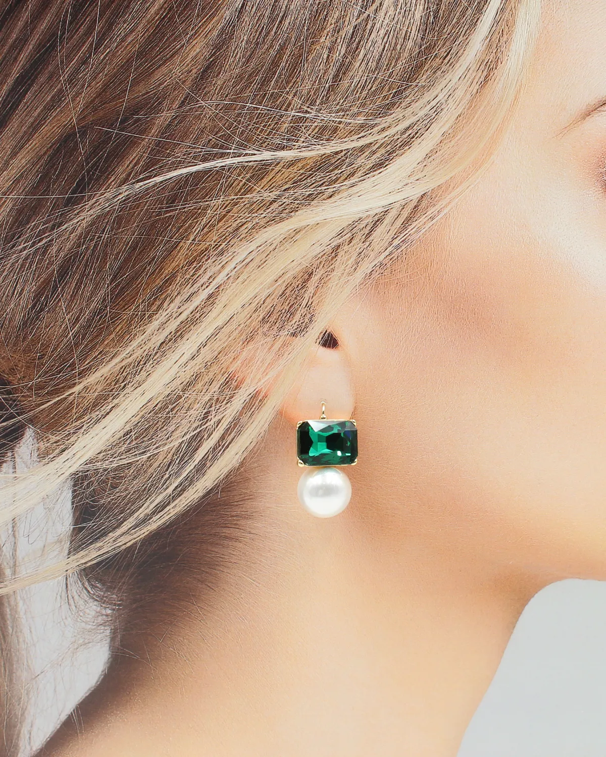 Emerald Stone and Pearl Earrings