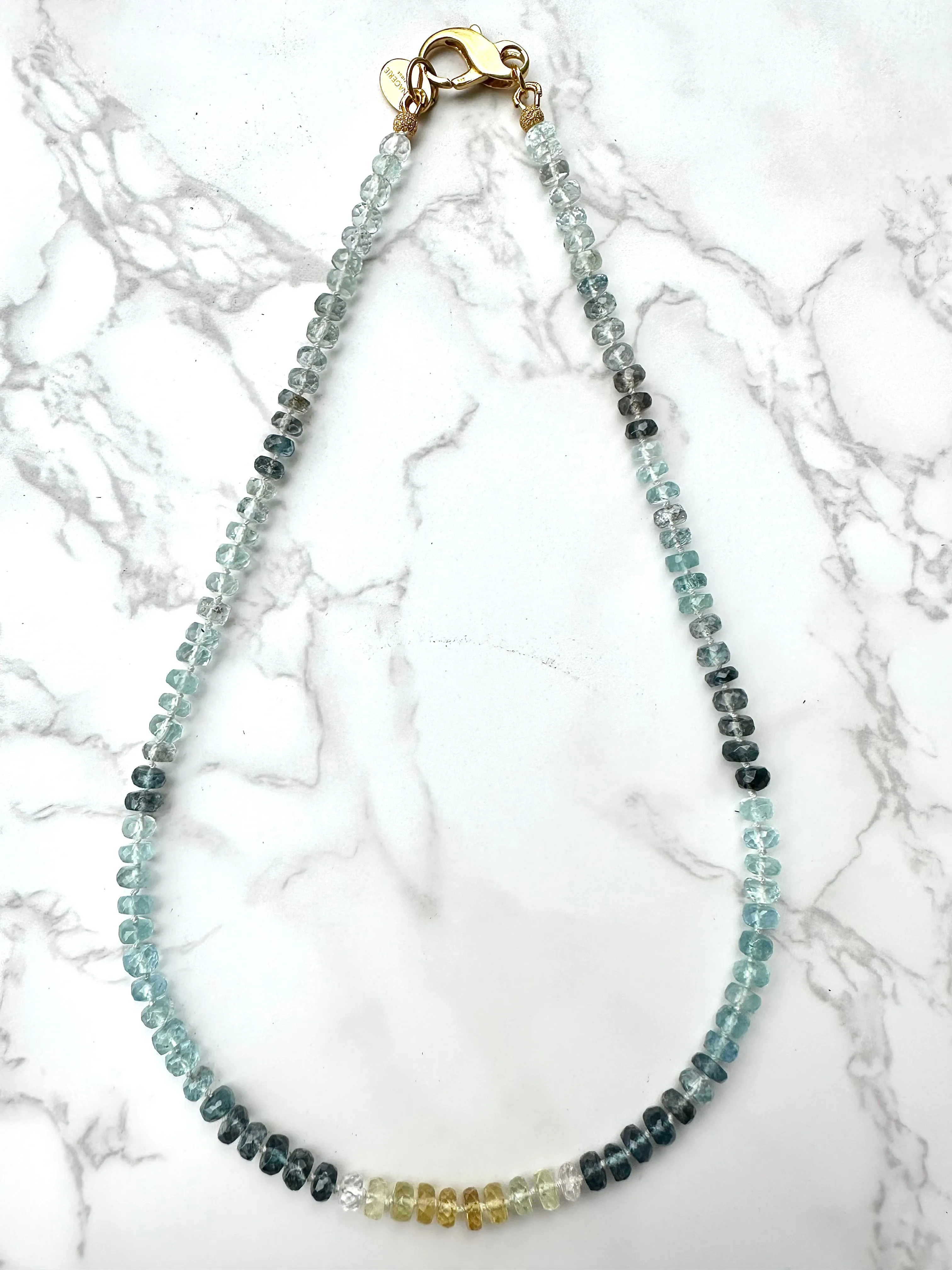 Faceted Moss Aquamarine Knotted Necklace