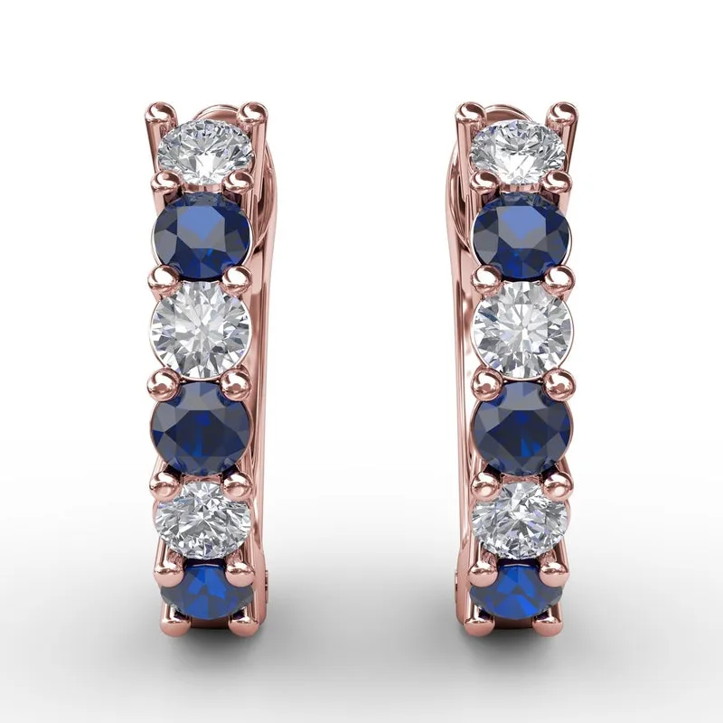 Fana Shared Prong Sapphire And Diamond Hoop Earrings