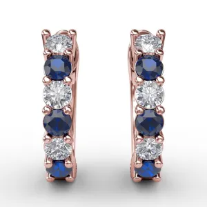 Fana Shared Prong Sapphire And Diamond Hoop Earrings