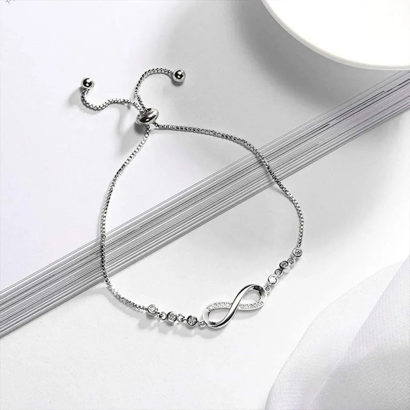 Figure 8 Endless Love Symbol Women Adjustable Crystal Silver Bracelets