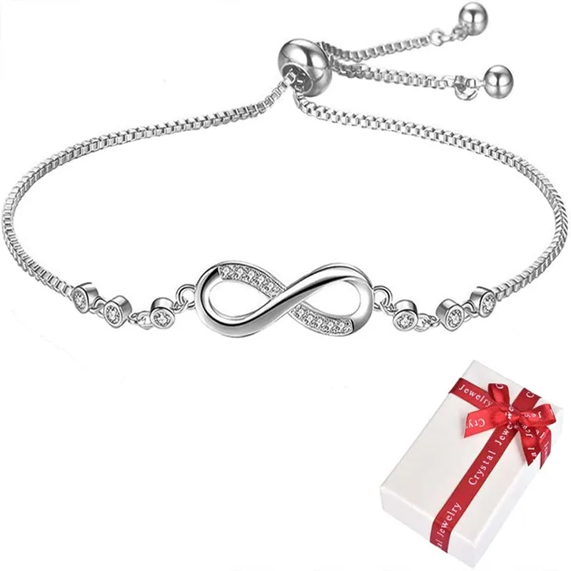 Figure 8 Endless Love Symbol Women Adjustable Crystal Silver Bracelets