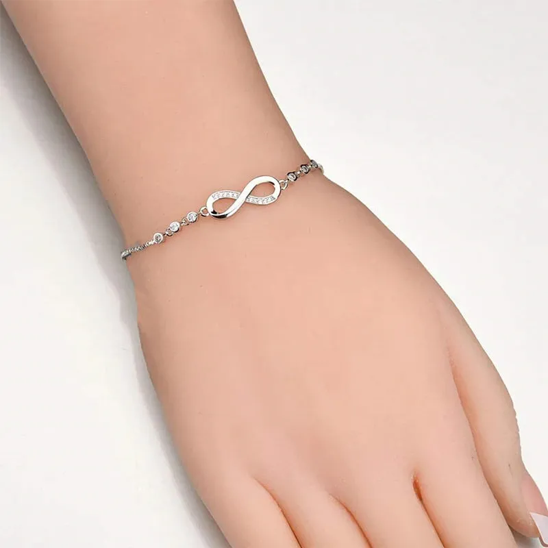 Figure 8 Endless Love Symbol Women Adjustable Crystal Silver Bracelets