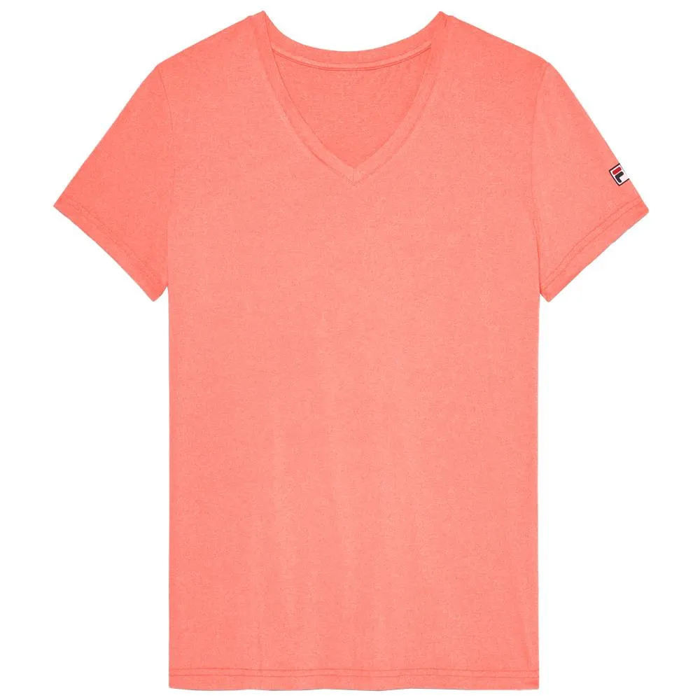 Fila Women's Essentials Short Sleeve V Neck Top - Fiery Coral