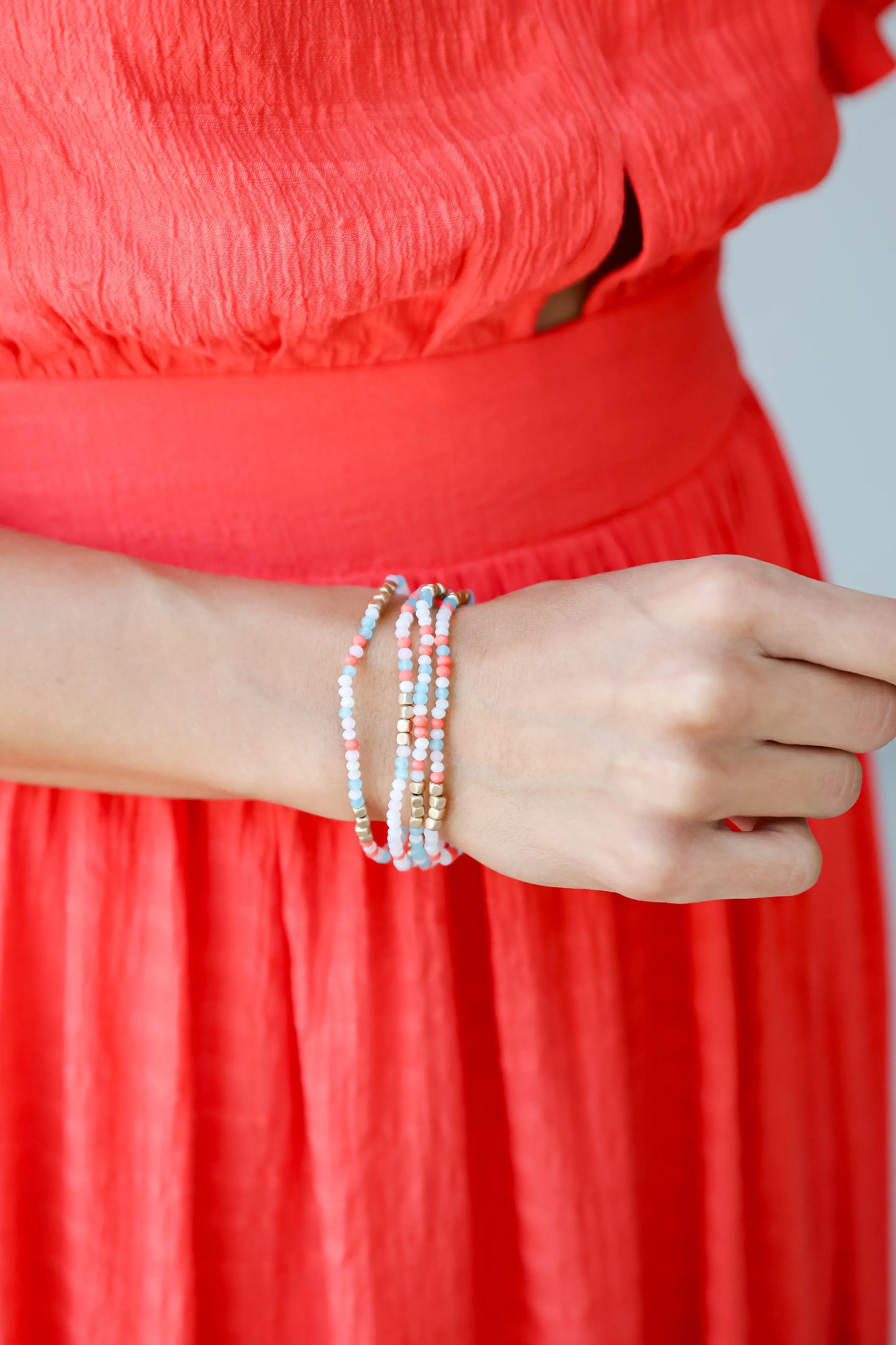 FINAL SALE - Olivia Coral Beaded Bracelet Set