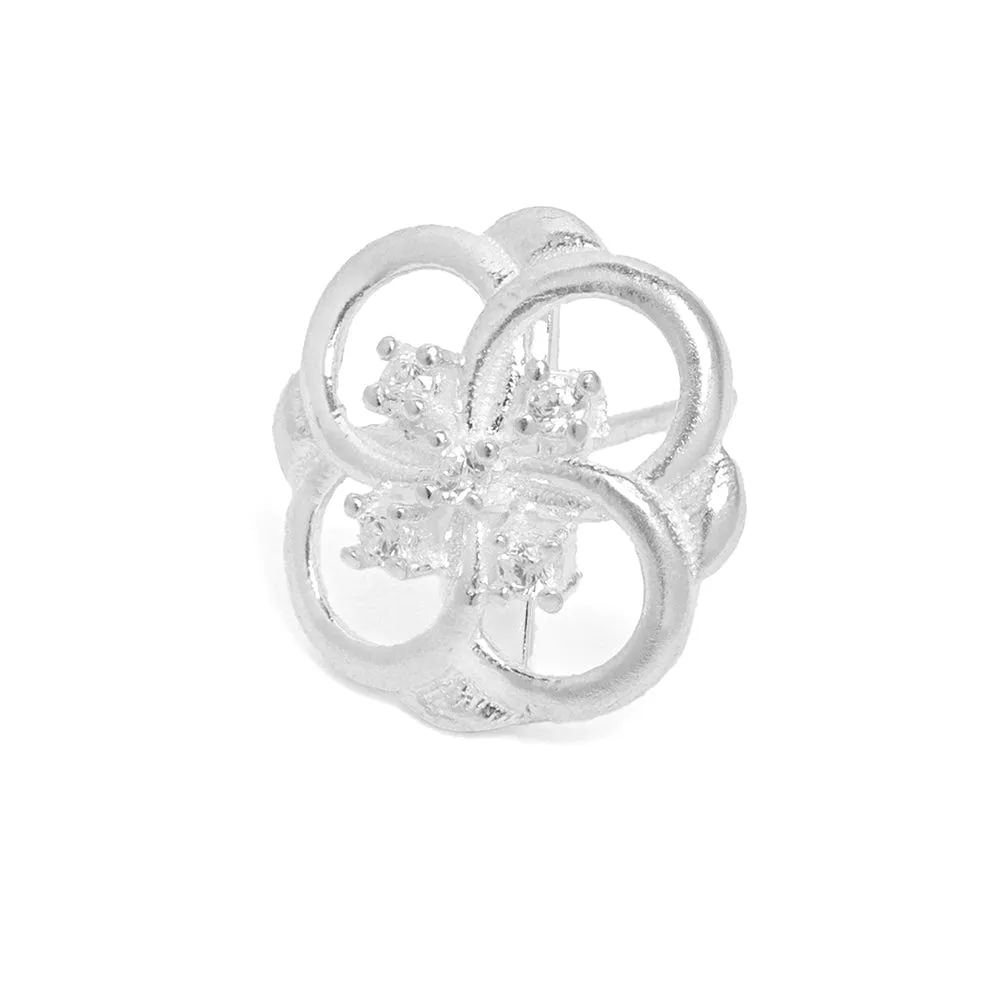 Floral Bloom Silver Zircon Earrings