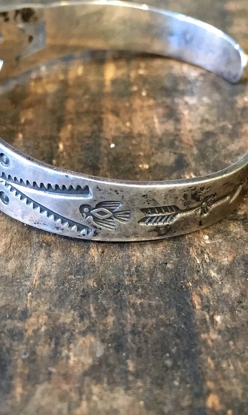 FRED HARVEY ERA 1940s Navajo Style Silver & Turquoise Arrow Thunderbird Bracelet