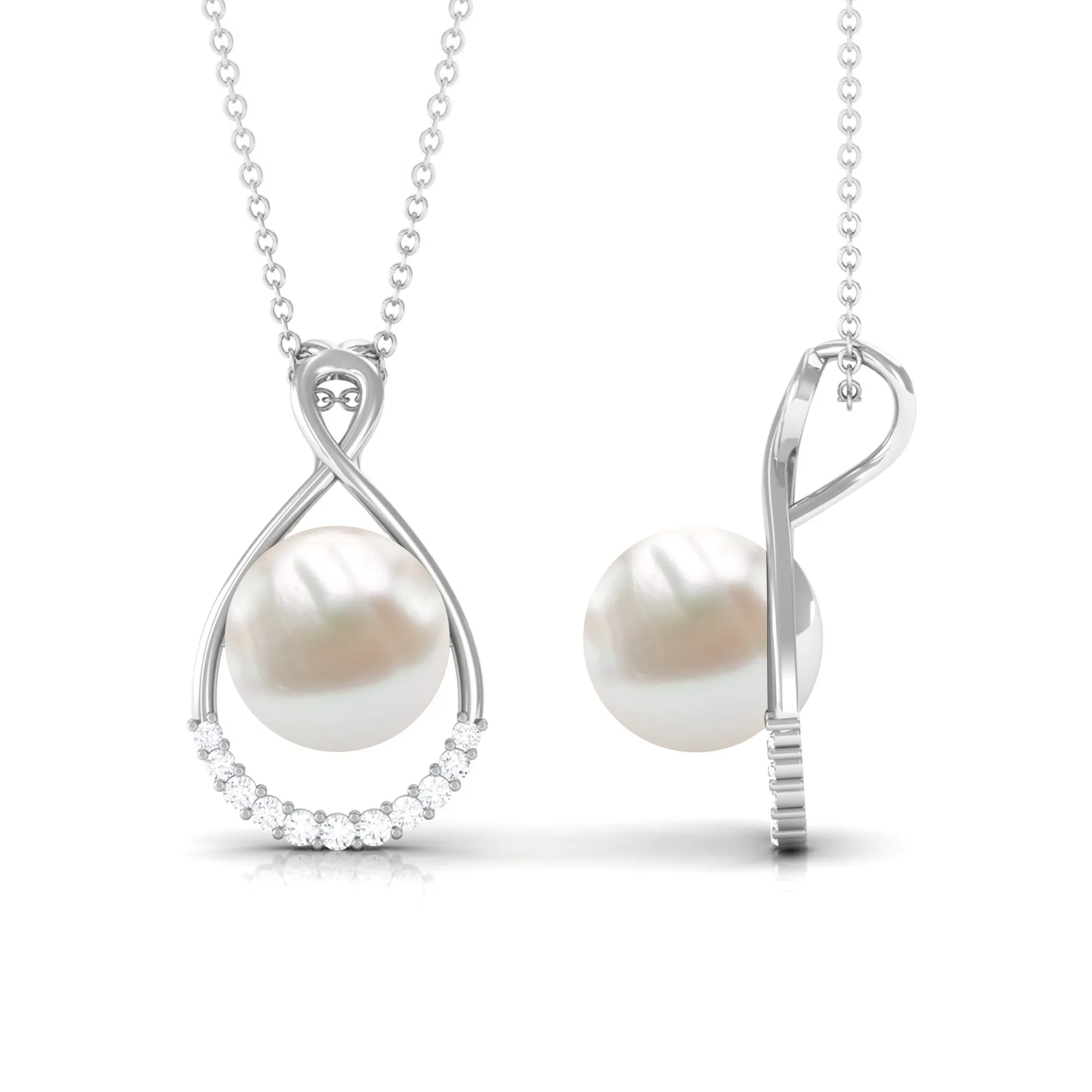 Freshwater Pearl and Diamond Pendant Necklace