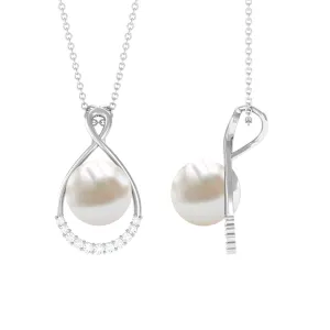 Freshwater Pearl and Diamond Pendant Necklace