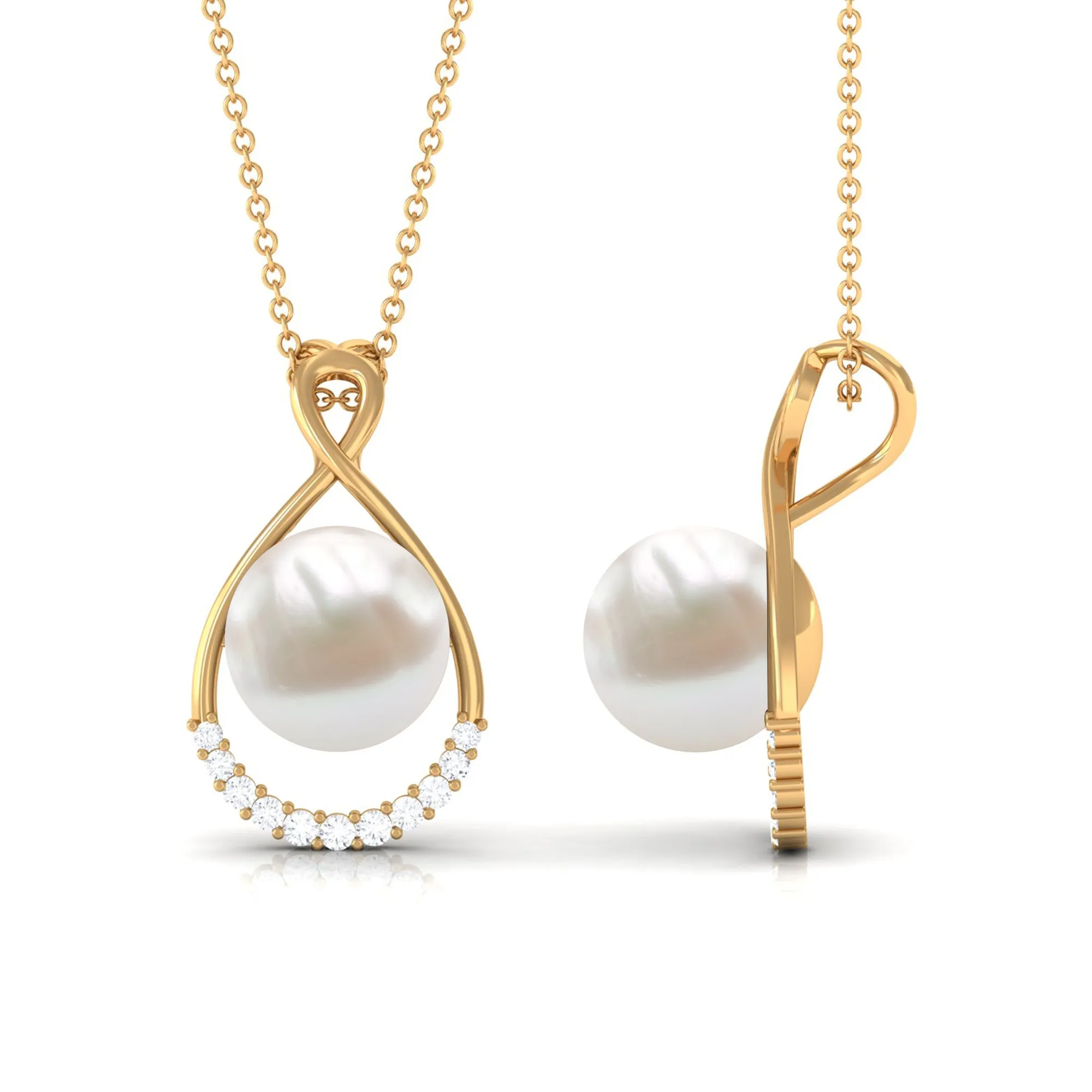 Freshwater Pearl and Diamond Pendant Necklace