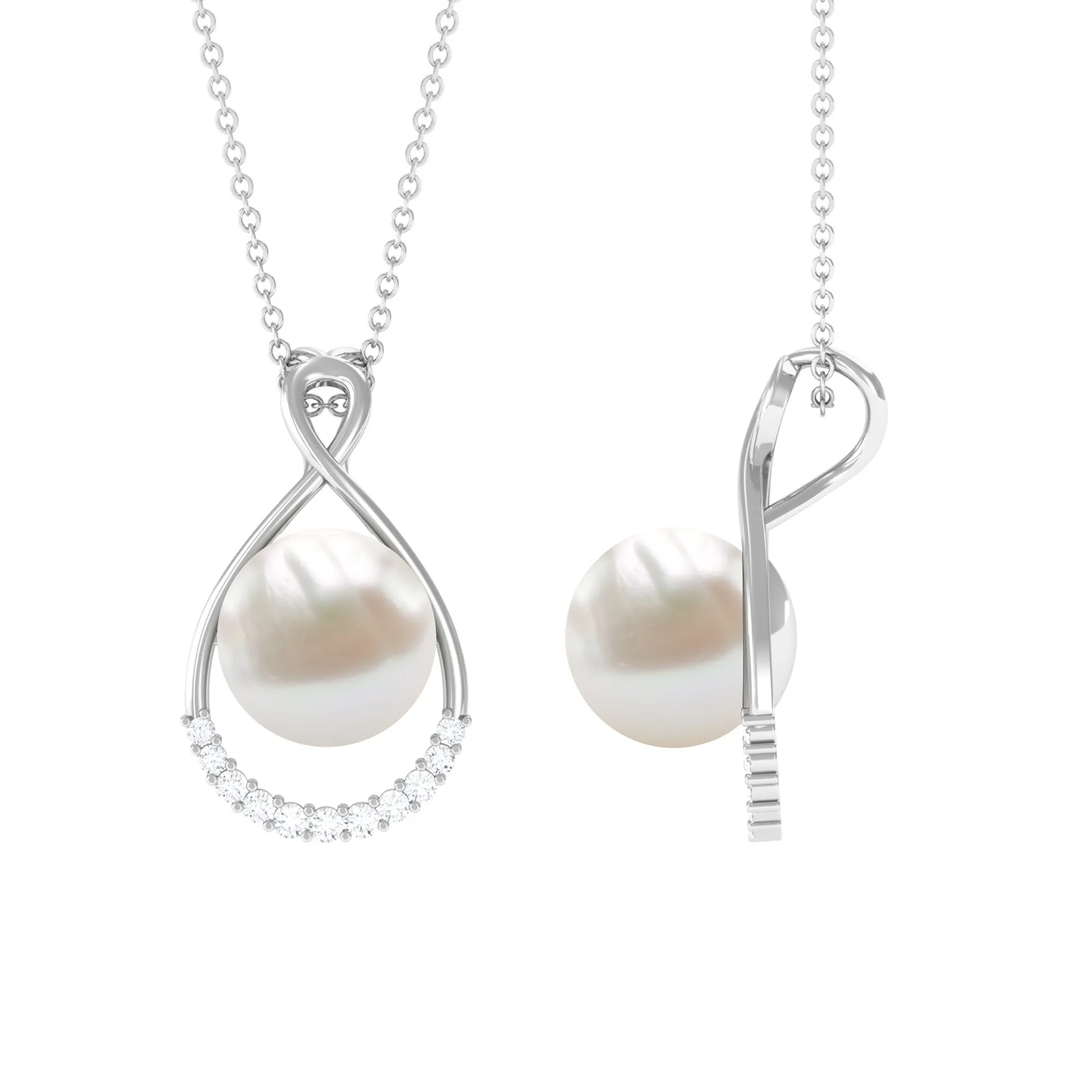 Freshwater Pearl and Diamond Pendant Necklace